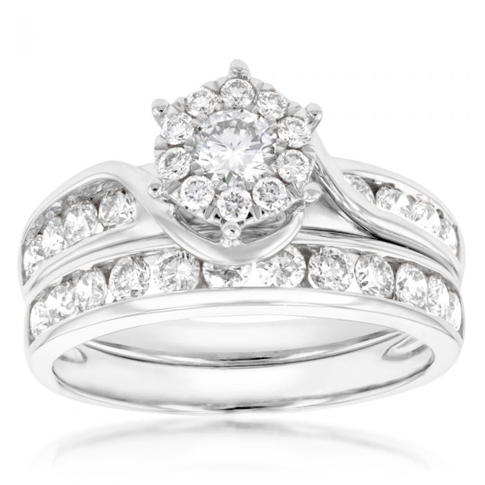 9ct White Gold Bridal Ring Set with 1 Carat of Sparkling Brilliant Cut Diamonds