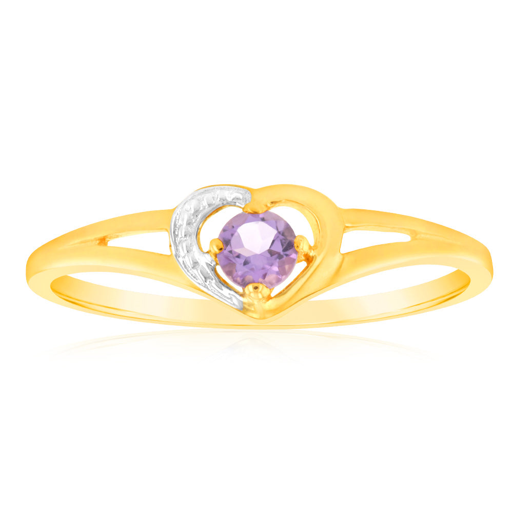 Exquisite 9ct Yellow Gold Ring with 0.15ct 3.25mm Brilliant Cut Amethyst
