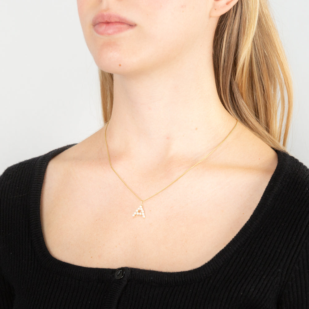 9ct Yellow Gold Mini Freshwater Pearl Initial A Luxury Pendant
