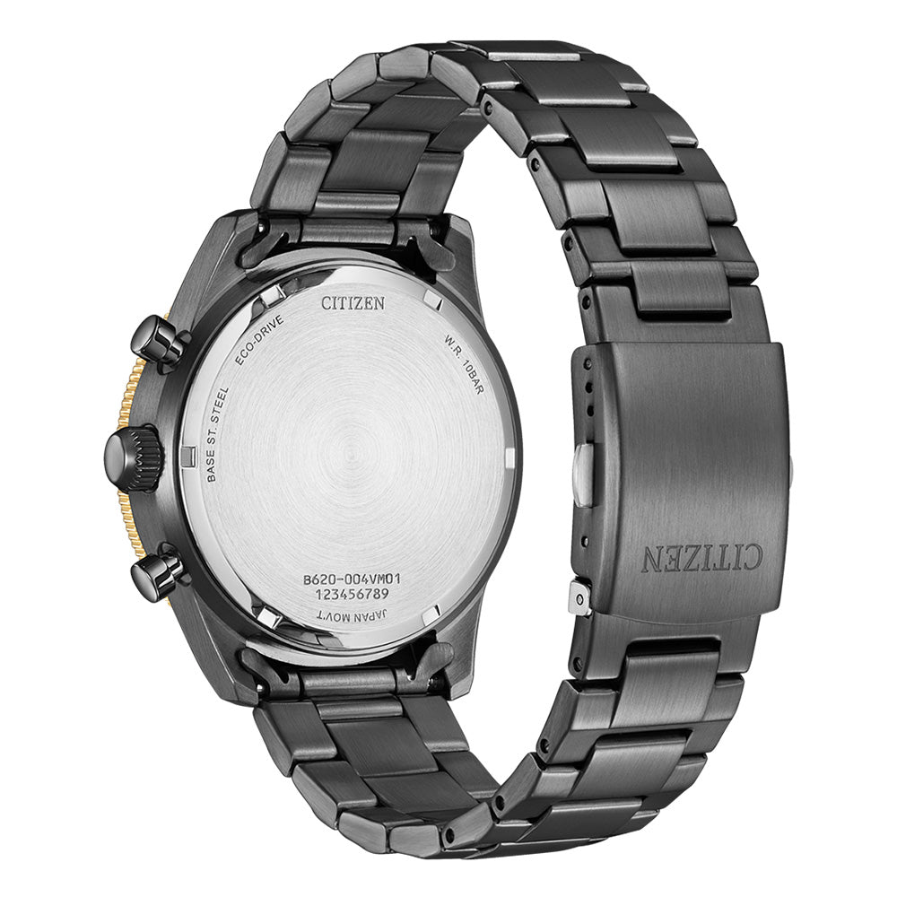 Citizen's Stylish Eco-Drive Chronograph Watch CA4556-89E with Gold Accents