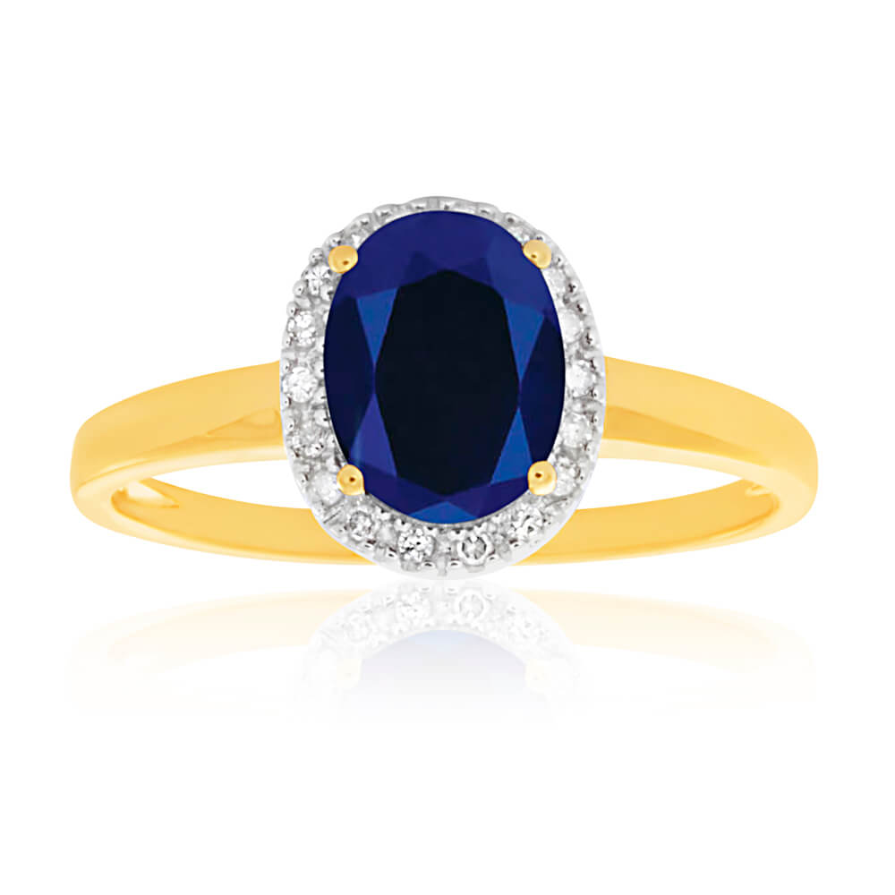 Stunning 9ct Yellow and White Gold Ring with Created Sapphires and Diamonds