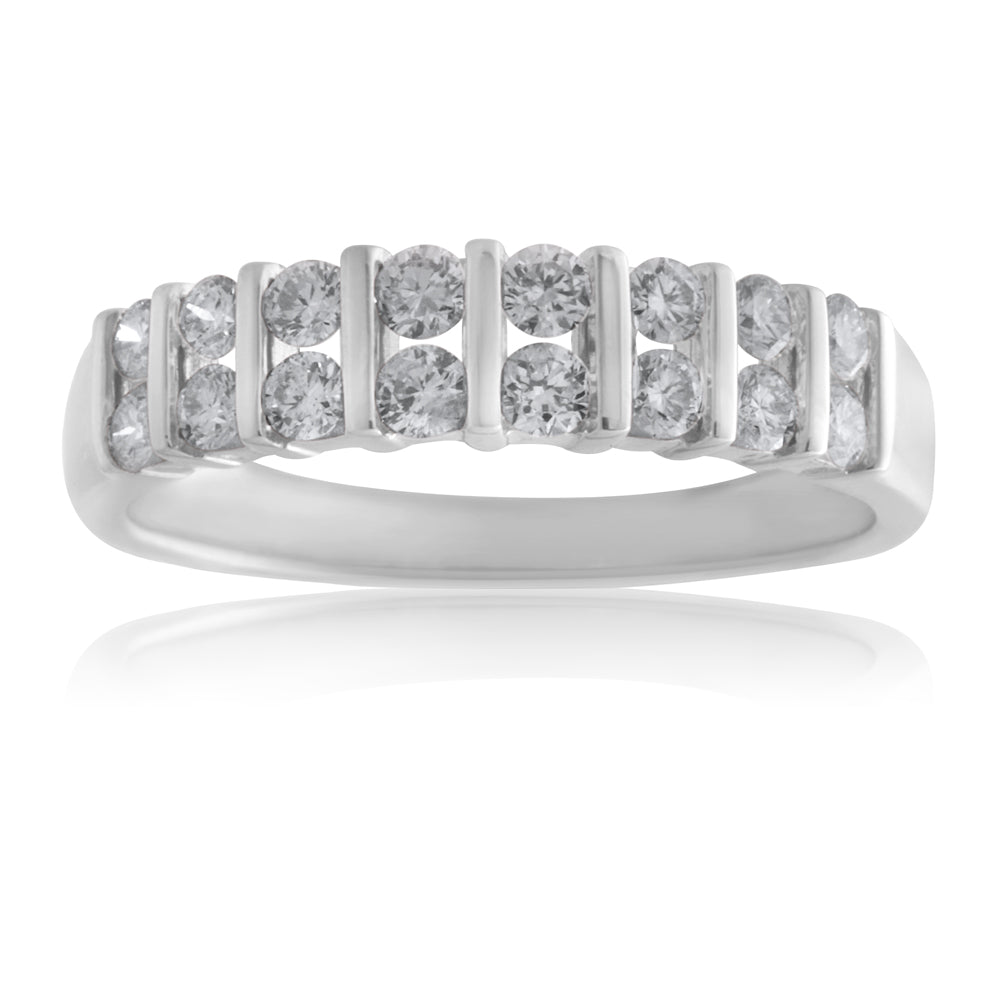 Stunning 9ct White Gold Half - Carat Double - Row Channel - Set Diamond Engagement Ring