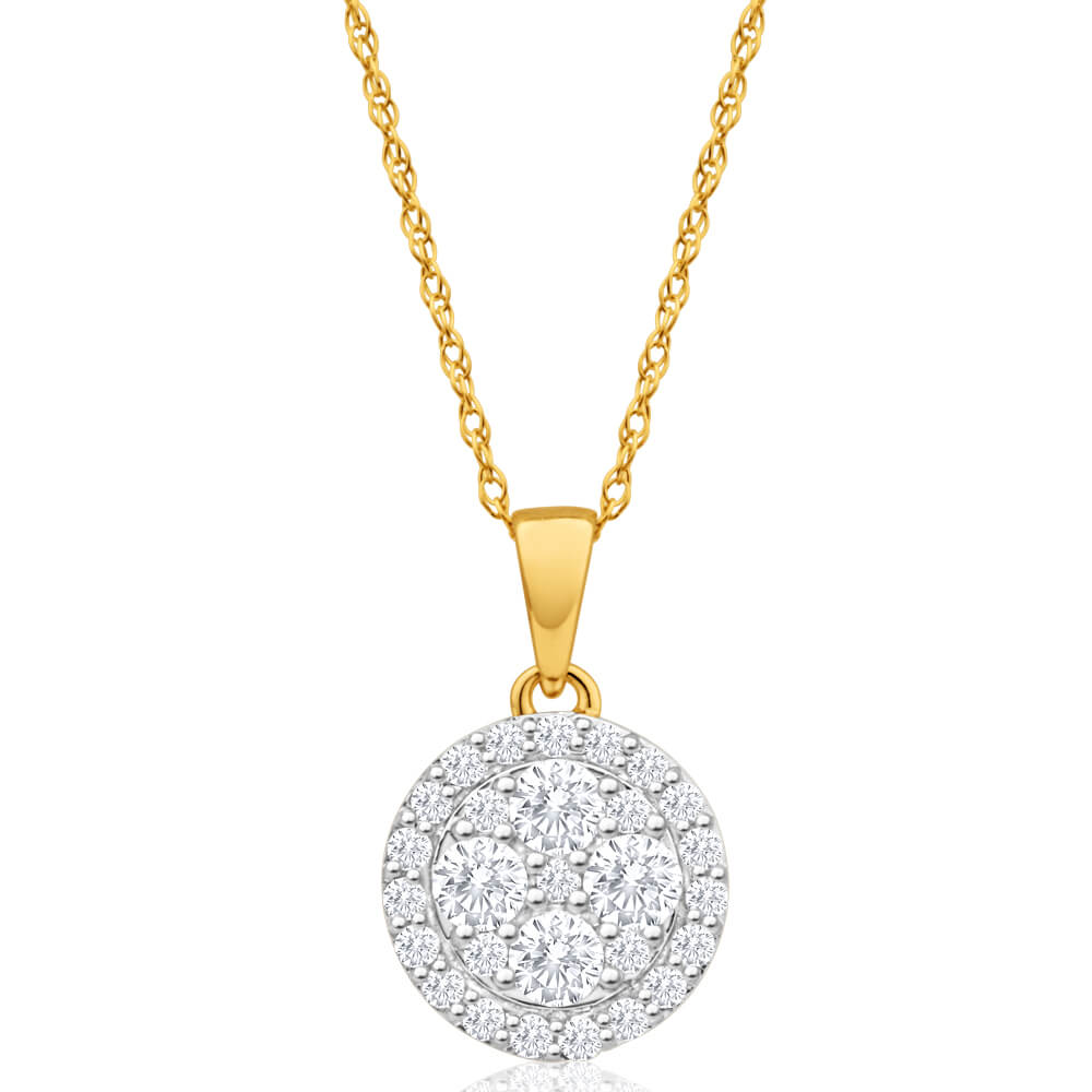 Exquisite 9ct Yellow Gold Diamond Pendant with Matching Chain for a Stunning Look