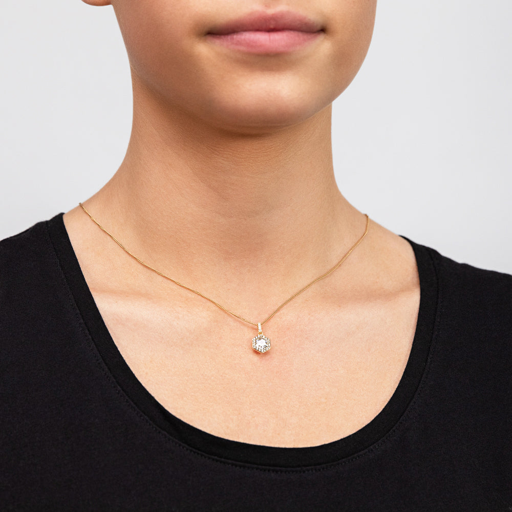 Stunning 9-Carat Yellow Gold Hexagonal Cubic Zirconia Halo Jewelry Pendant