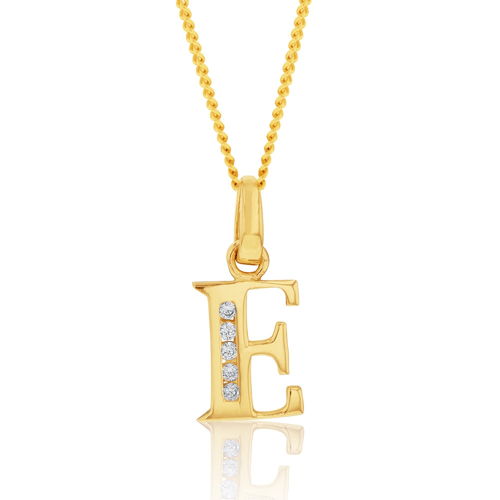 9ct Yellow Gold Elegant Initial E Zirconia Pendant for Special Occasions