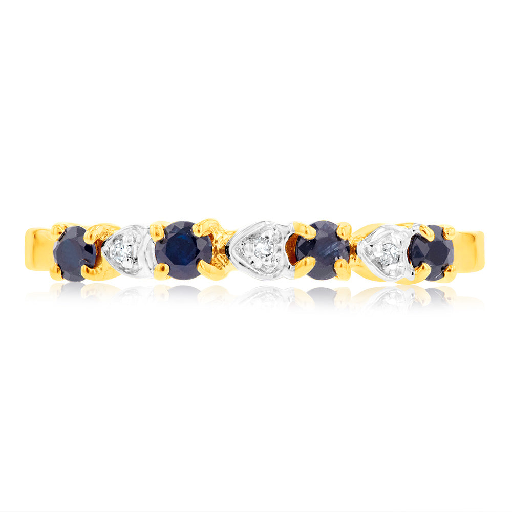Stunning 9ct Yellow Gold Ring with Natural Black Sapphires and 3 Diamonds
