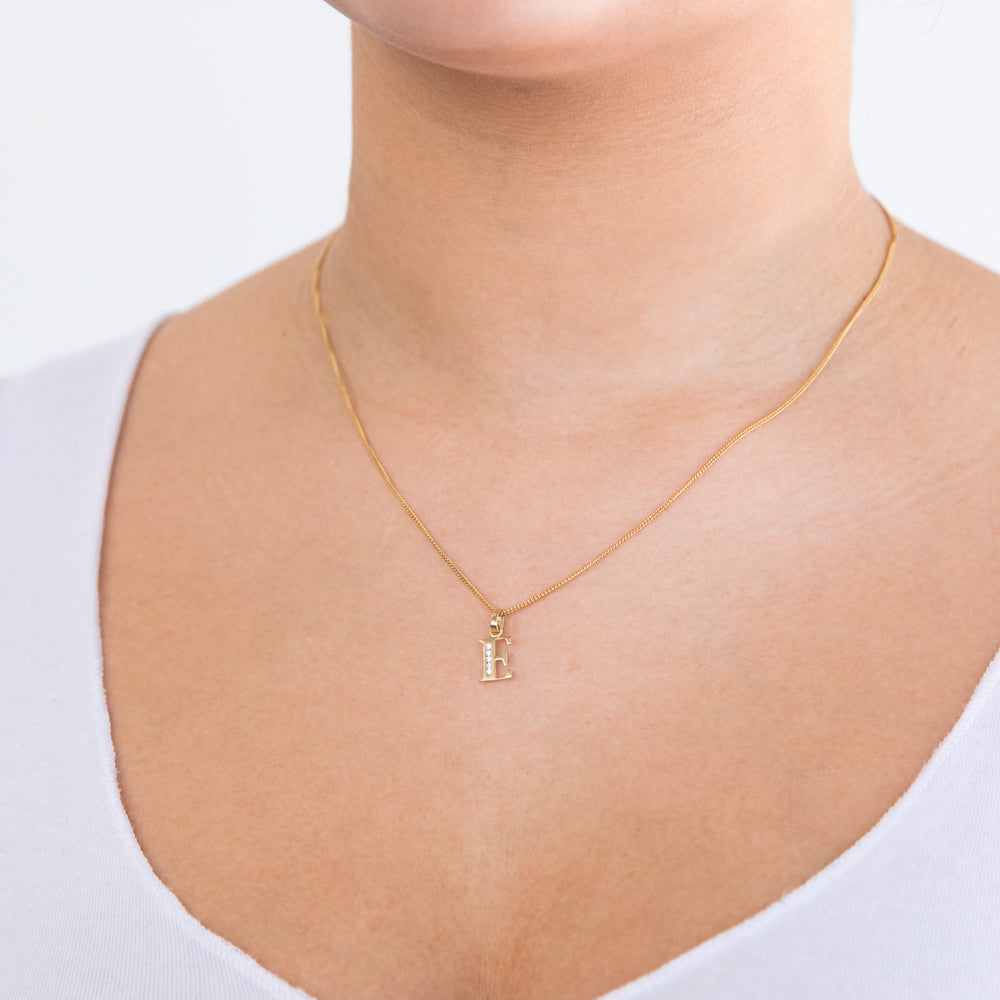9ct Yellow Gold Elegant Initial E Zirconia Pendant for Special Occasions