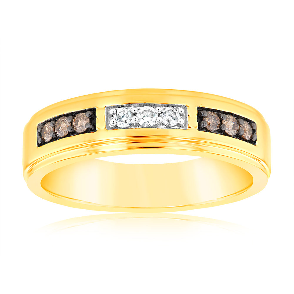 Exquisite 9ct Yellow Gold Ring with 1/4 Carat White and Champagne Diamonds
