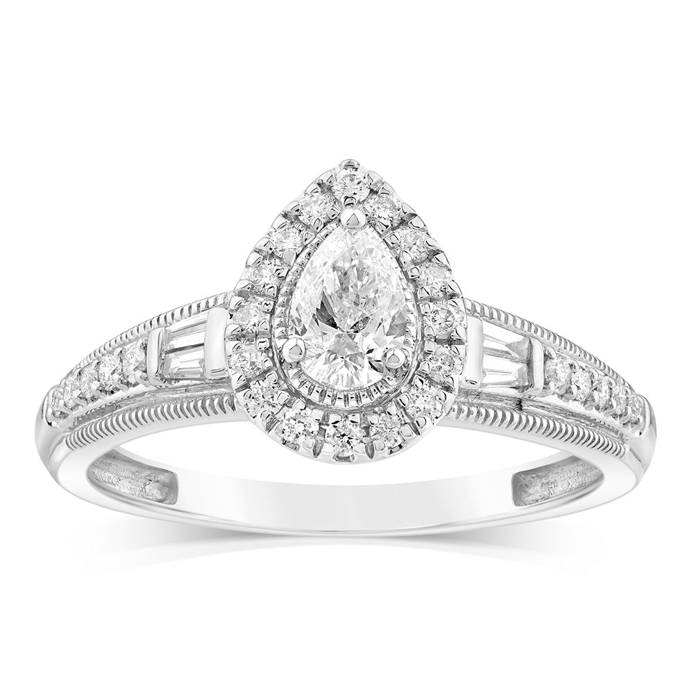 1/2 Carat Natural Diamond 9ct White Gold Ring with Mixed Shaped Cuts
