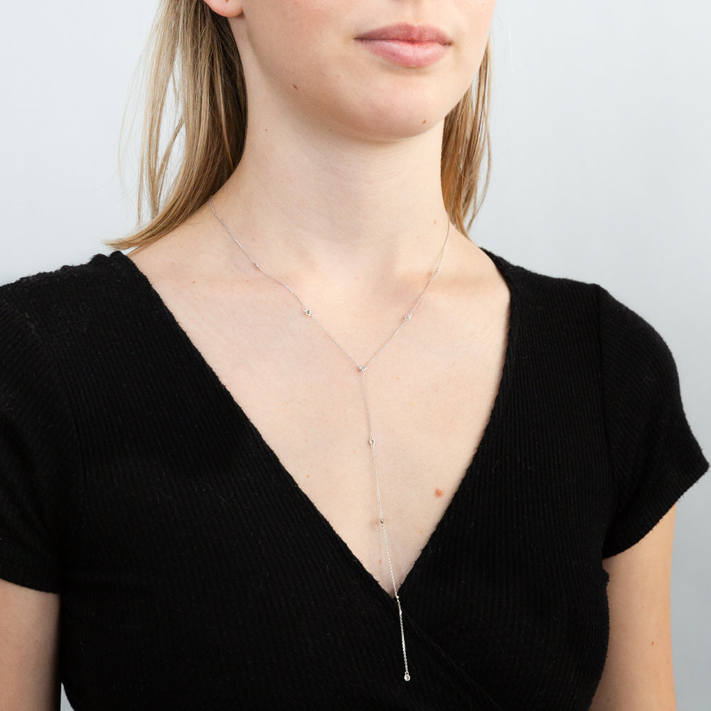14ct White Gold Adjustable 41 - 43cm Diamond Chain Necklace with Five 1/3 Carat Diamonds