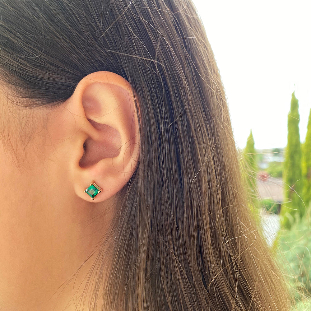 Stunning 9ct Yellow Gold Set of Created Emerald Stud Earrings for Elegant Wear