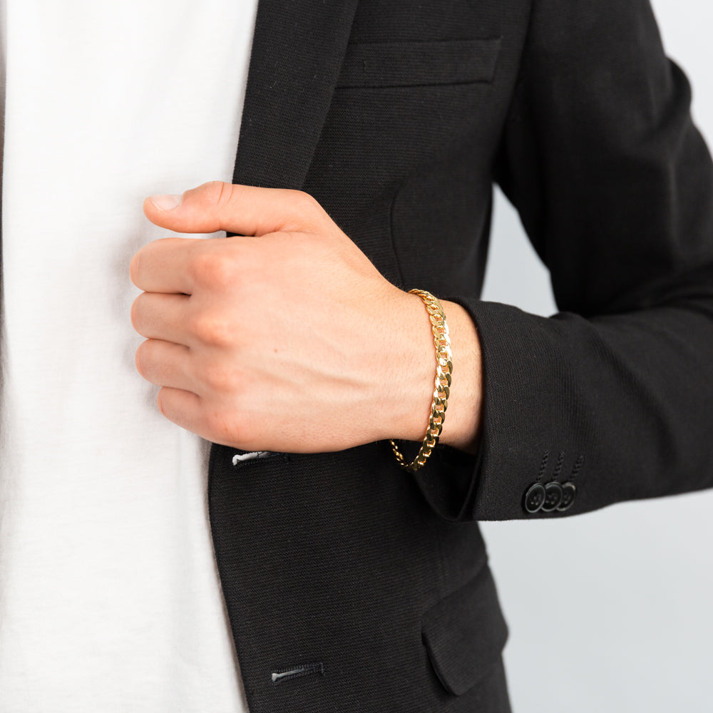 9 Carat Yellow Gold Copper-Filled Men's Curb Bracelet for a Stylish Look