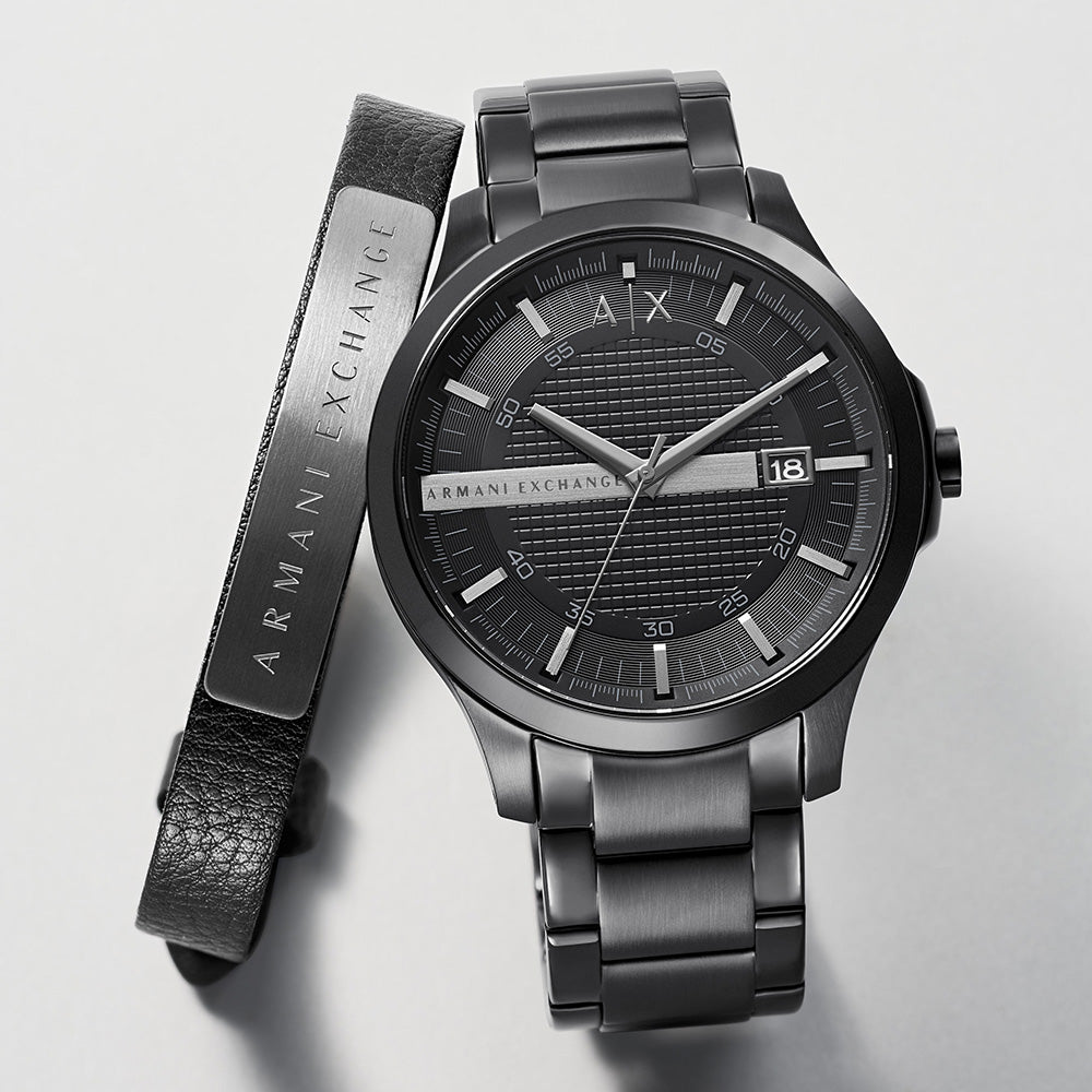 Armani Exchange AX7101 Hampton Black Analogue Watch Gift Set