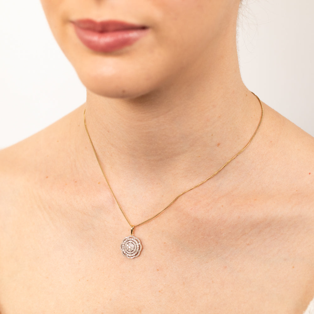 Stunning 1/2 Carat Diamond Flower Pendant Crafted in 9ct Yellow Gold