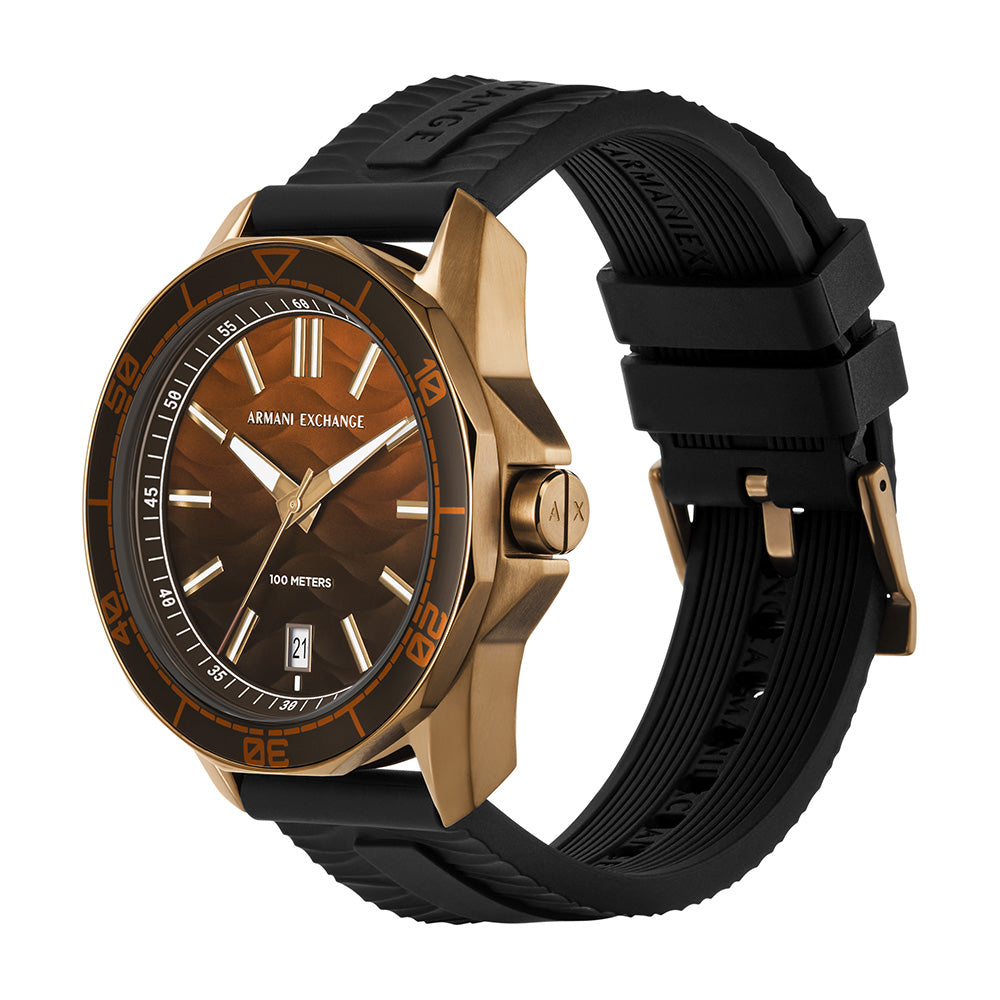 Armani Exchange AX1954 Spencer Gold Stainless Steel Watch with Black Silicone Strap
