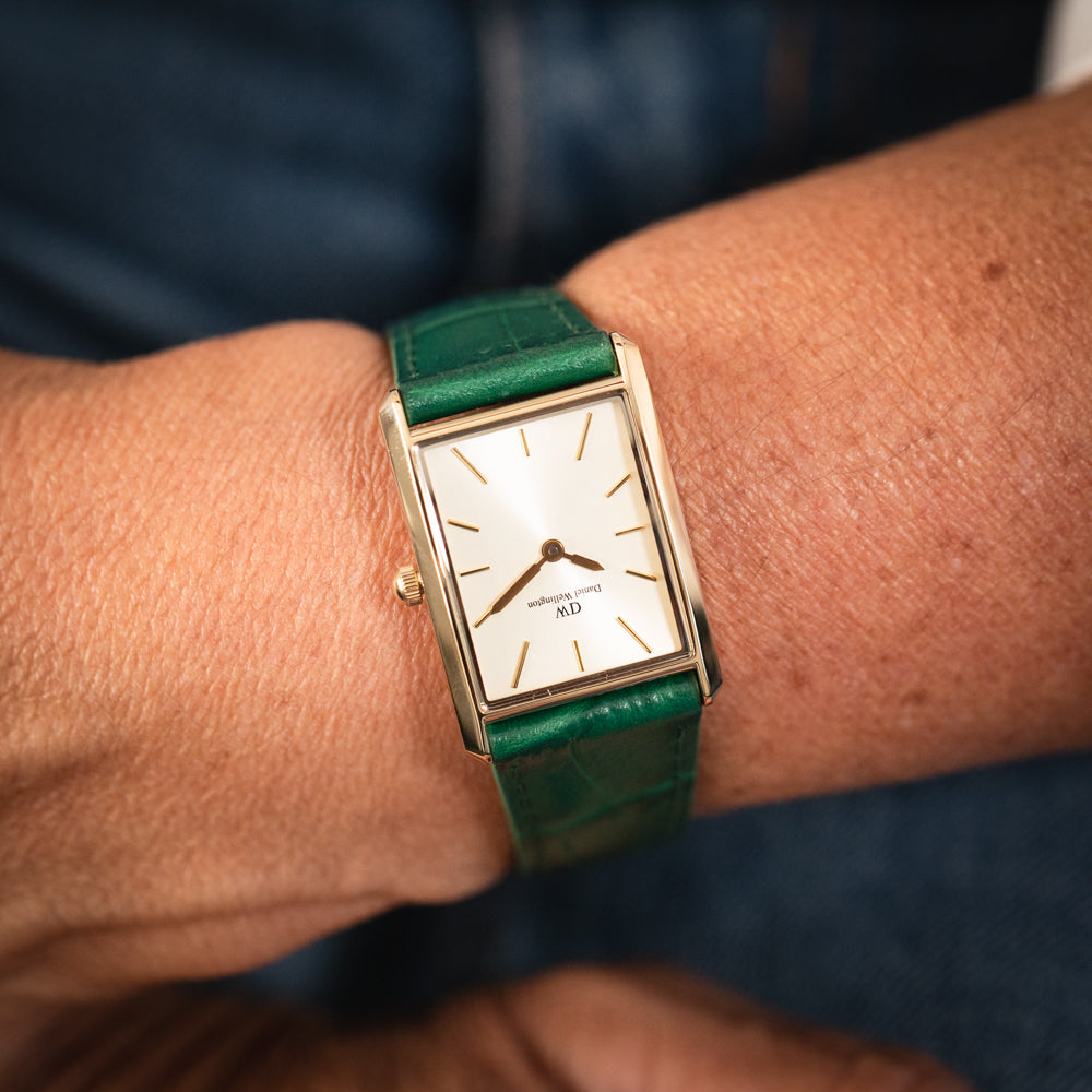 Daniel Wellington Luxury Bound Green Reading Watch - DW00100695 with Crocodile Pattern and Champagne Sunray Dial