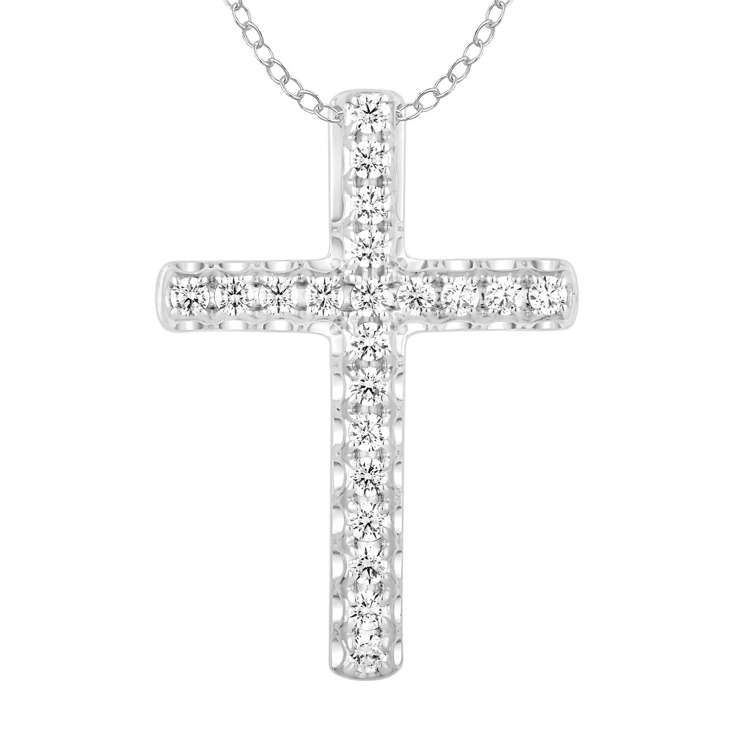 Stunning 9ct White Gold Cross Pendant with 1/4 Carat Diamonds and Chain