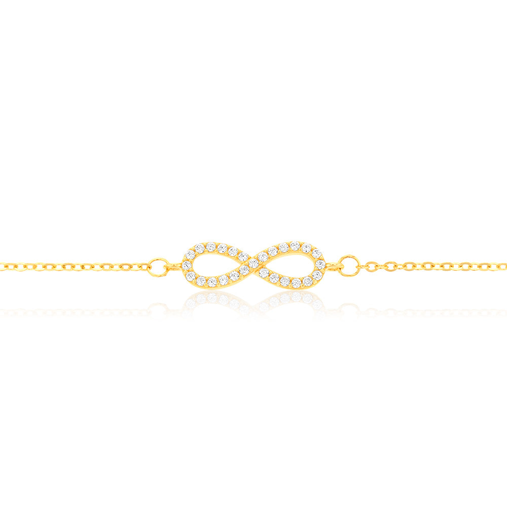 19cm 9ct Yellow Gold Zirconia Infinity Bracelet for Everlasting Love