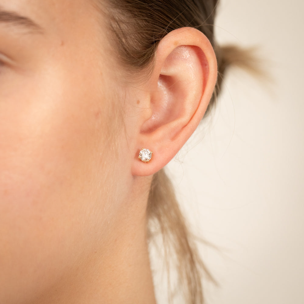 14ct Yellow Gold Lab-Grown 1 Carat Diamond Screwback Elegant Solitaire Stud Earrings