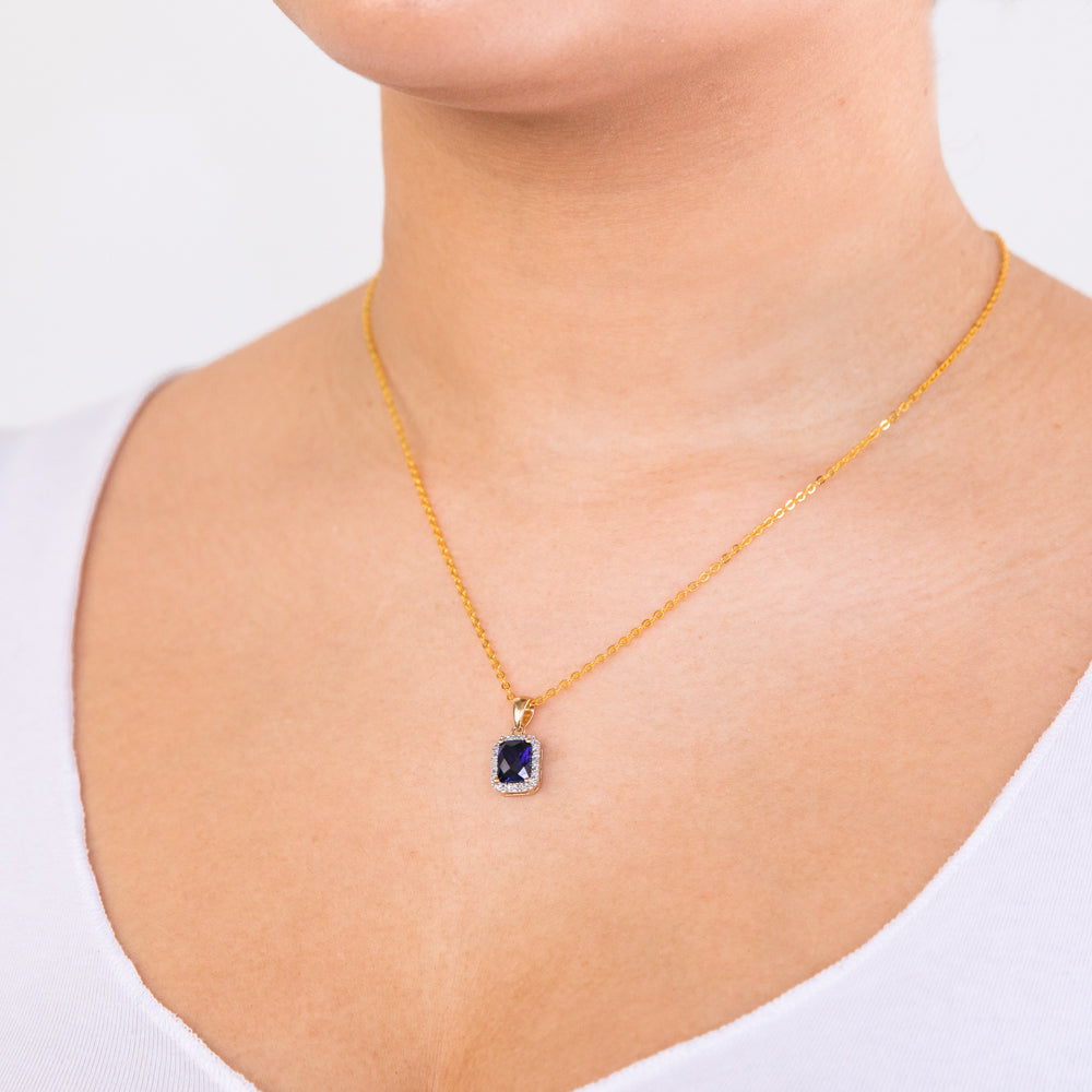46cm Gold Plated Chain with 9ct Yellow Gold Pendant Set with Created Sapphires and Diamonds