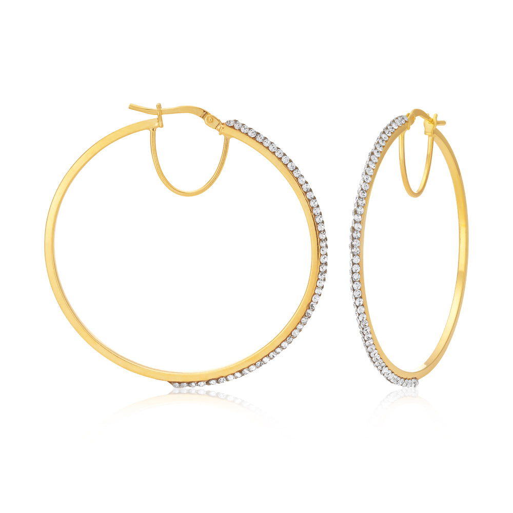 40mm 9-carat Yellow Gold-plated Crystal Hoop Earrings for Women's Fashion Jewelry