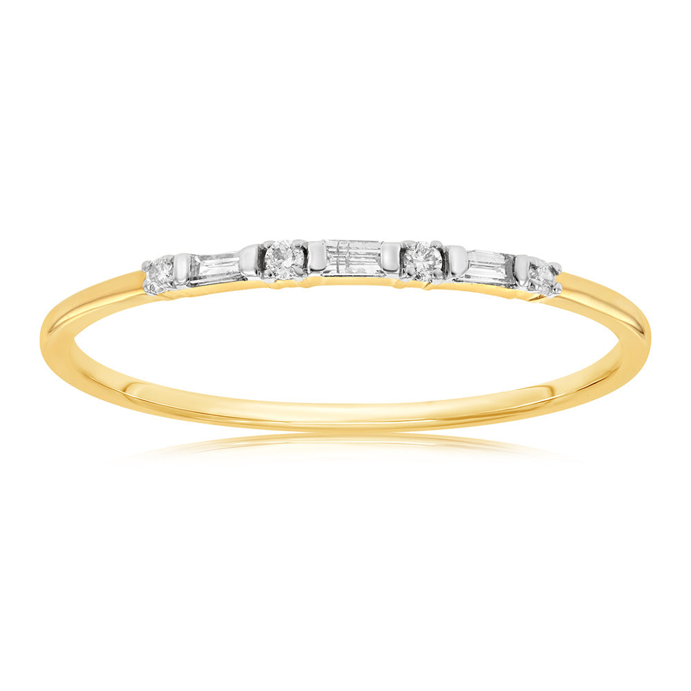 9ct Yellow Gold Eternity Ring with 0.10 Carat of 4 Brilliant & 3 Baguette Diamonds
