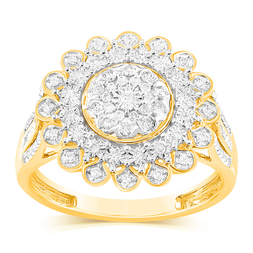 Stunning 9ct Yellow Gold Ring with 1/4 Carat of 91 Round Brilliant Cut Diamonds in Disc Setting