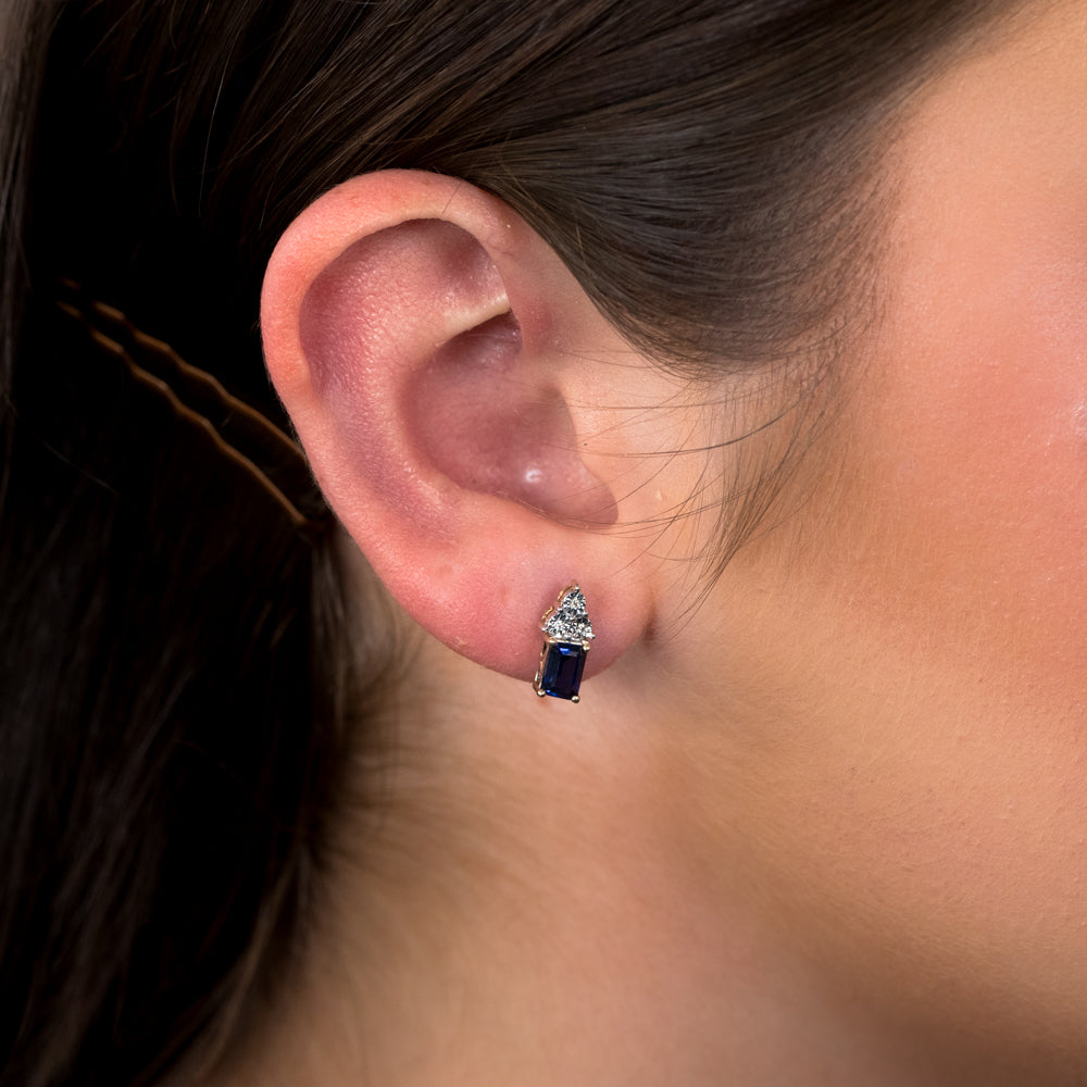 6mm 9ct Yellow Gold Stud Earrings with Created Sapphires and Diamonds