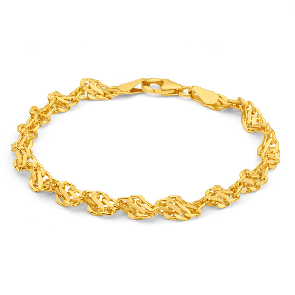 19cm 9ct Yellow Gold-Copper Filled 70Gauge Stylish Singapore Bracelet