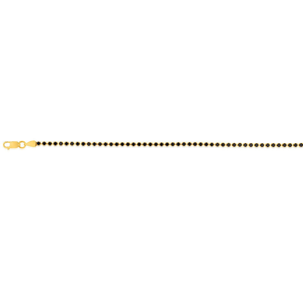 19cm 9 Carat Yellow Gold Bracelet with Round Black Cubic Zirconia Stones