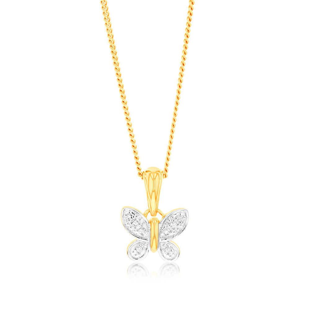 Exquisite 9ct Yellow Gold Butterfly Pendant Adorned with 8 Sparkling Diamonds - Jewelry Accessory