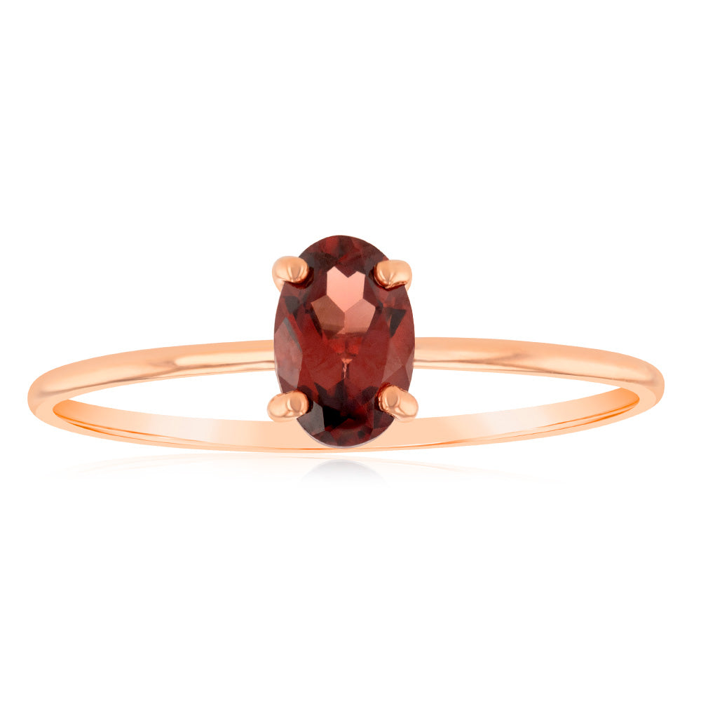Stylish 9ct Rose Gold Ring Featuring a Single 6x4mm Oval Garnet