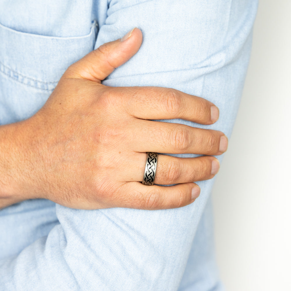 Exquisite 8mm Tungsten Ring with Ancient Design