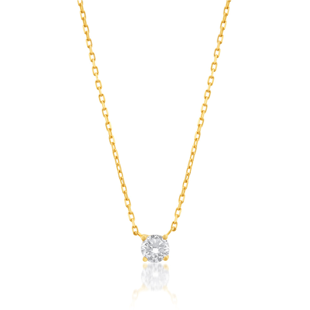 Stunning 9ct Yellow Gold Fashion Necklace Adorned with Round Zirconia Gemstones