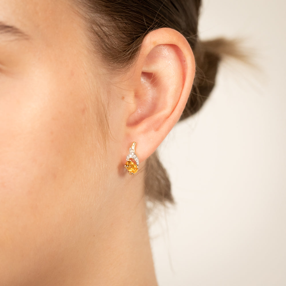 Stylish 9ct Yellow Gold Citrine and Diamond Decorative Hoop Earrings for Fashion Lovers