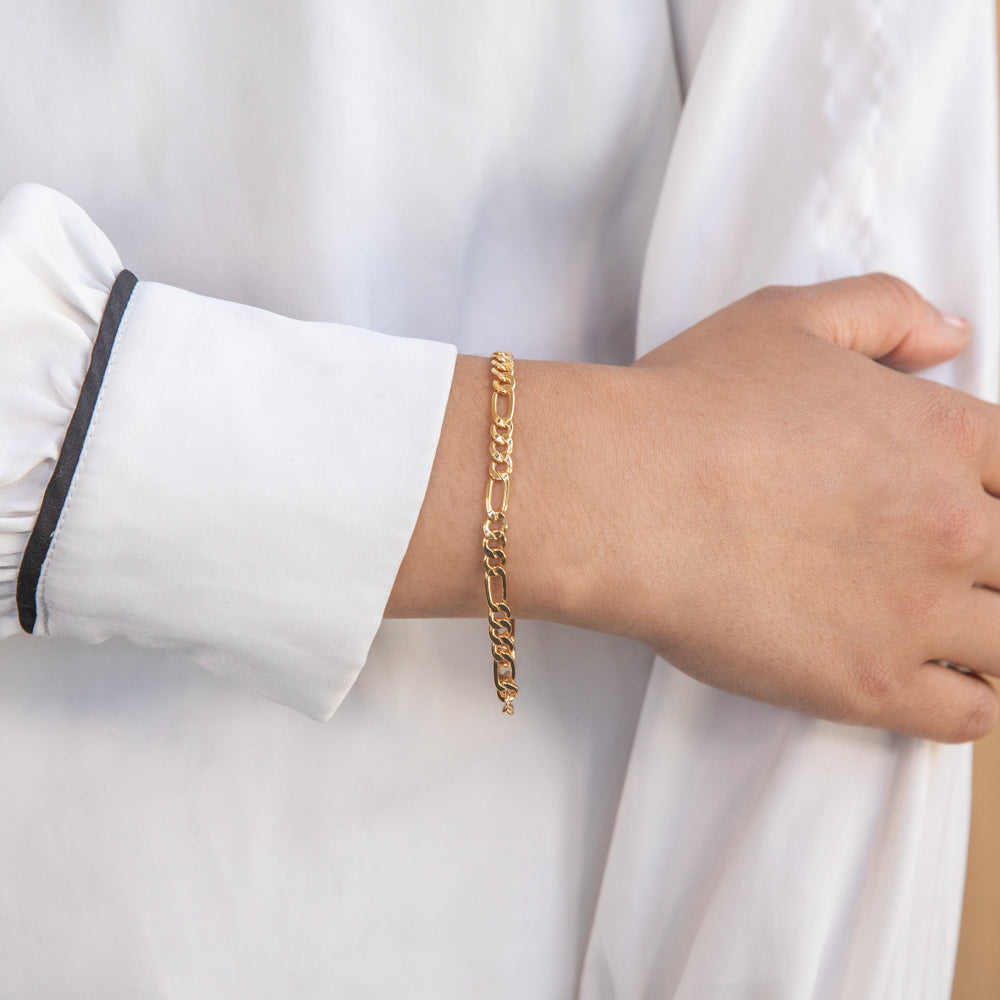 19cm 9 Carat Yellow Gold Copper - Filled Figaro Style Bracelet with 120 Gauge, Ideal for Daily Wear