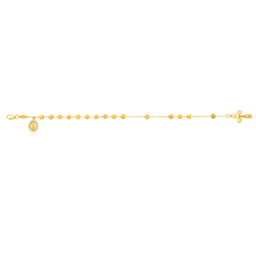19cm 9-carat Yellow Gold Rosary Bracelet with Zirconia Stones