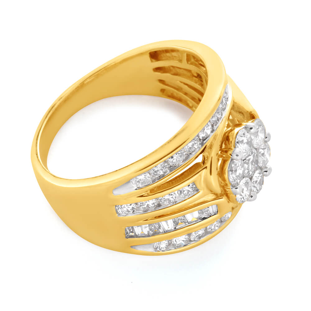 Stunning 9ct Yellow Gold Ring Set with 2 Carat Mixed Cut Diamonds