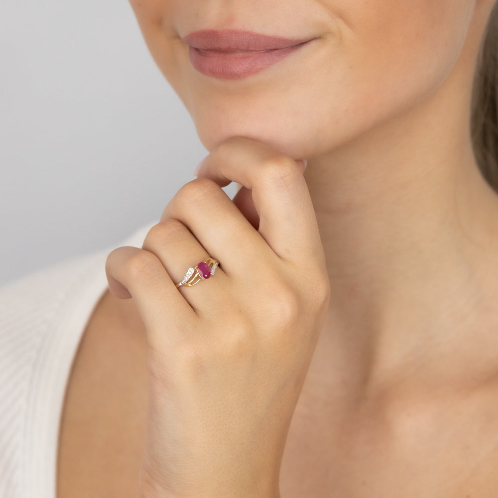 Exquisite 9 Carat Yellow Gold Ring Featuring 0.65 Carat Natural Ruby and Diamonds