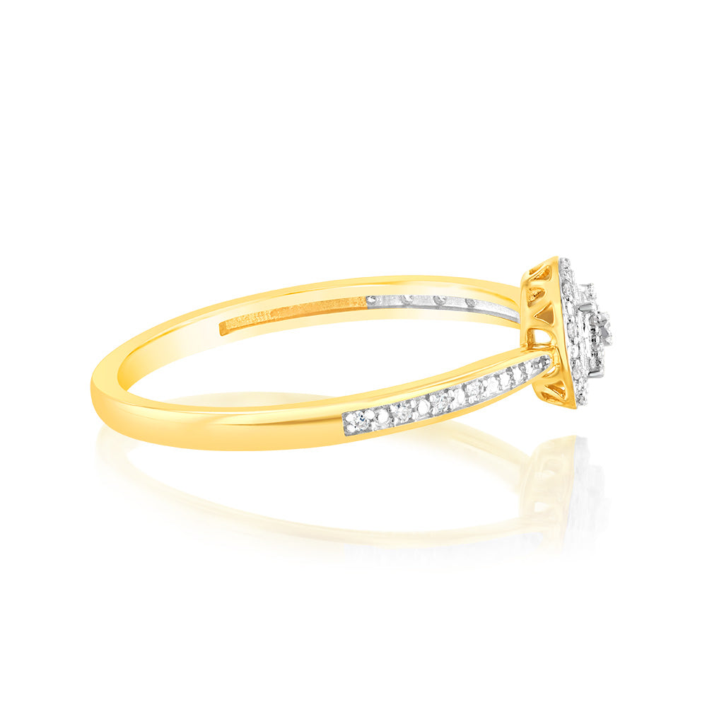 Exquisite 9ct Yellow Gold Diamond Cluster Ring Adorned with 33 Brilliantly Cut Diamonds