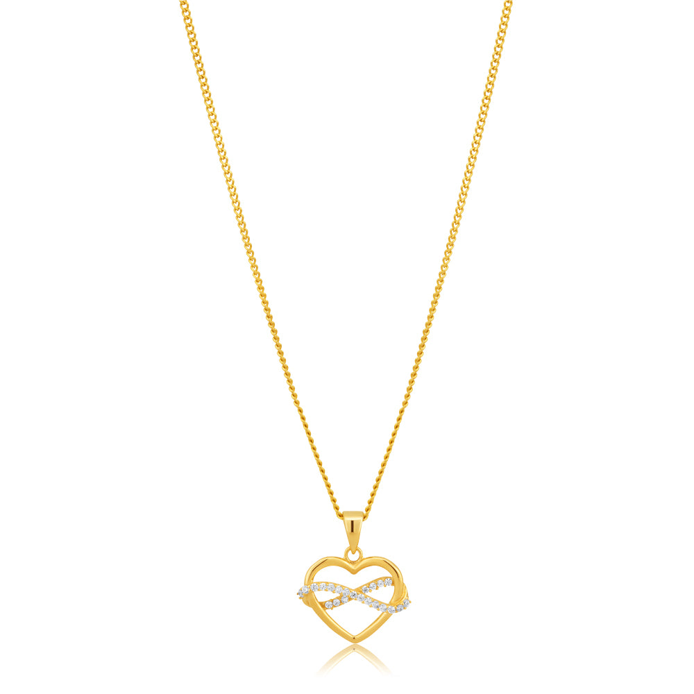 9ct Yellow Gold Heart and Infinity Symbol Cubic Zirconia Jewelry Pendant for Eternal Love Expression