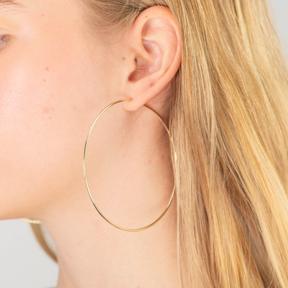 70mm 9ct Yellow Gold Polished Plain Hoop Earrings for a Trendy Look