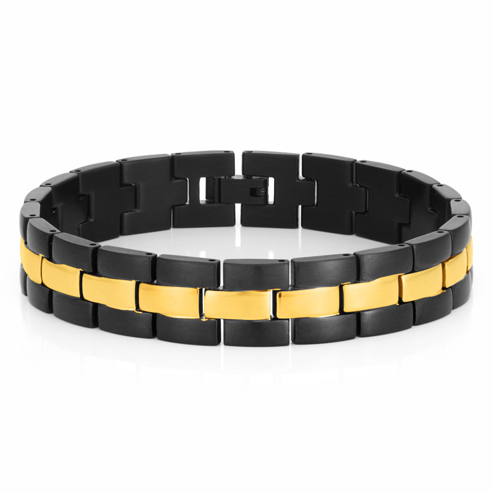 21cm Men's Stylish Black and Gold Plated Stainless Steel Bracelet