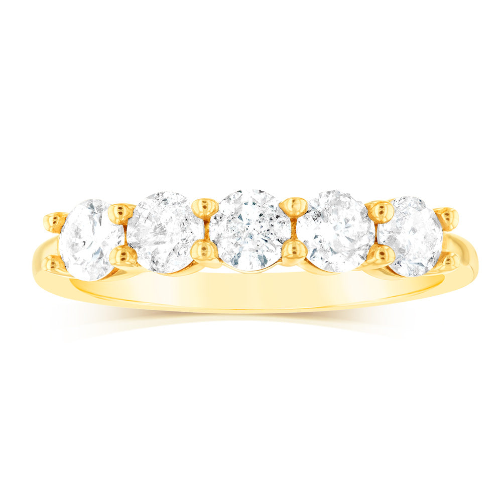 Stunning 14ct Yellow Gold Eternity Ring with 0.95 Carat of 5 Round Brilliant Diamonds