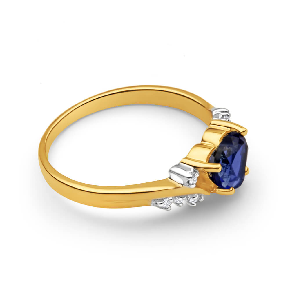 Stunning 9 Carat Yellow Gold Ring Featuring a Created Sapphire Heart and Diamond Accents