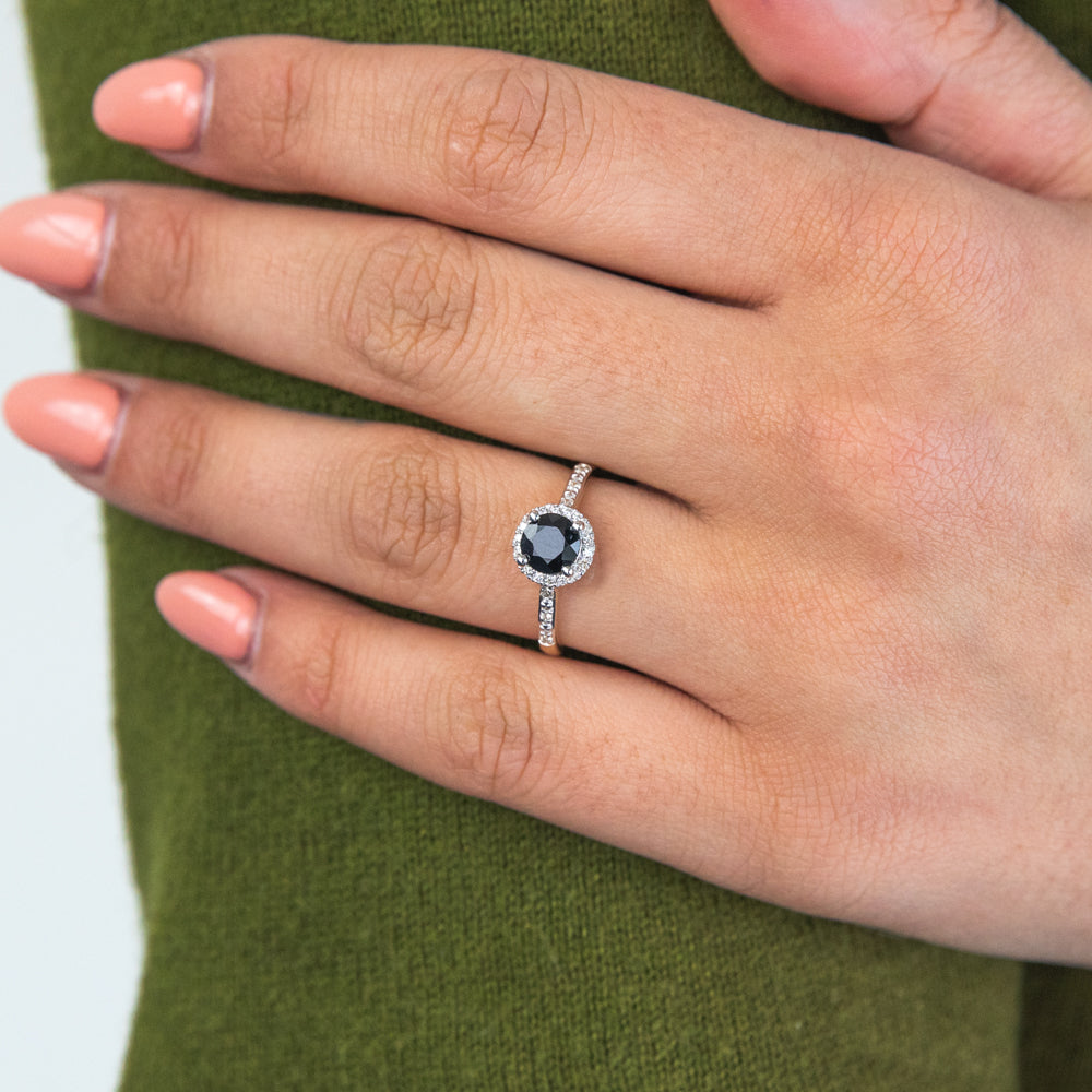 1.20ct Natural Sapphire and 1/10 Carat Diamond Halo Ring in 9ct Yellow Gold