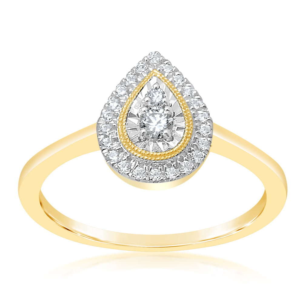 1/5 Carat 9ct Yellow Gold Pear - Shaped Diamond Ring with 24 Sparkling Diamonds
