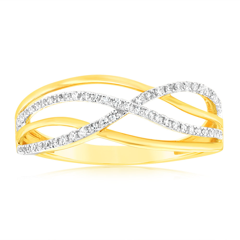 9ct Yellow Gold Glowing Lab - Created Double - Band Diamond Ring