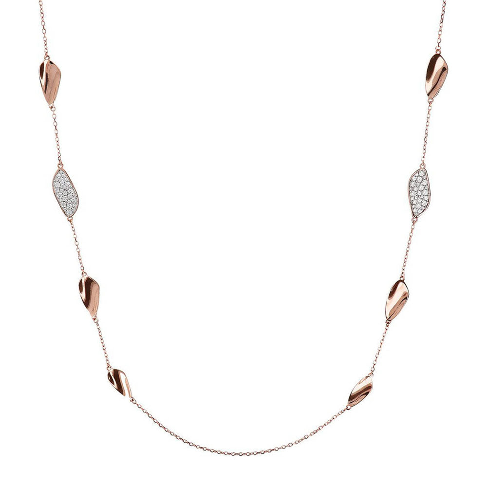 Bronzallure 91.4cm Rose Gold Plated Chain with Scattered Leaf Cubic Zirconia