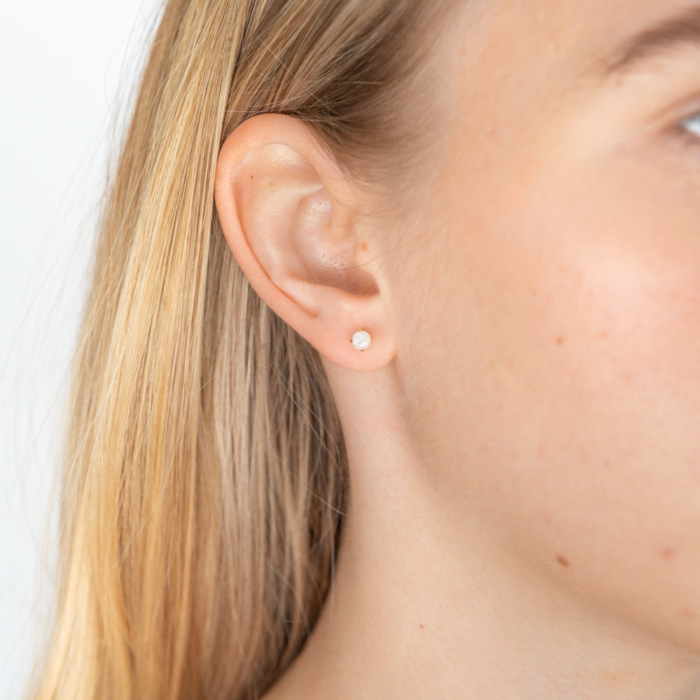 Stunning 9ct Yellow Gold Stud Earrings with 4mm Natural Solid White Opals